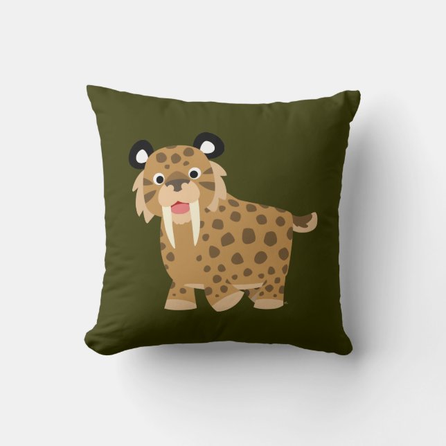 Cute Happy Cartoon Smilodon Pillow (Front)