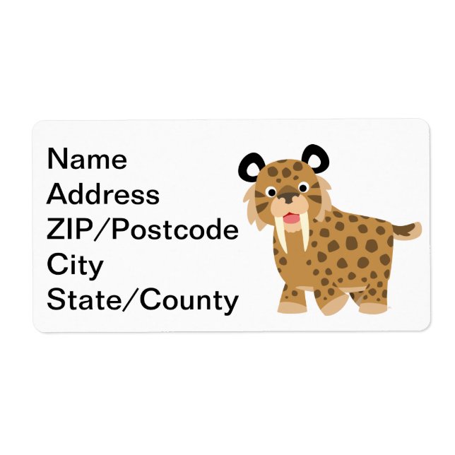 Cute Happy Cartoon Smilodon Shipping Label (Front)