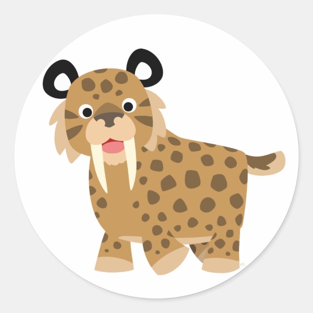 Cute Happy Cartoon Smilodon Sticker (Front)