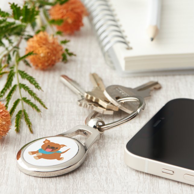 Cute Happy Cartoon Staffie Keychain (Side)