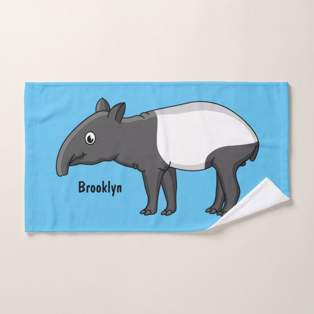 Cute happy cartoon tapir illustration  bath towel set (Hand Towel)
