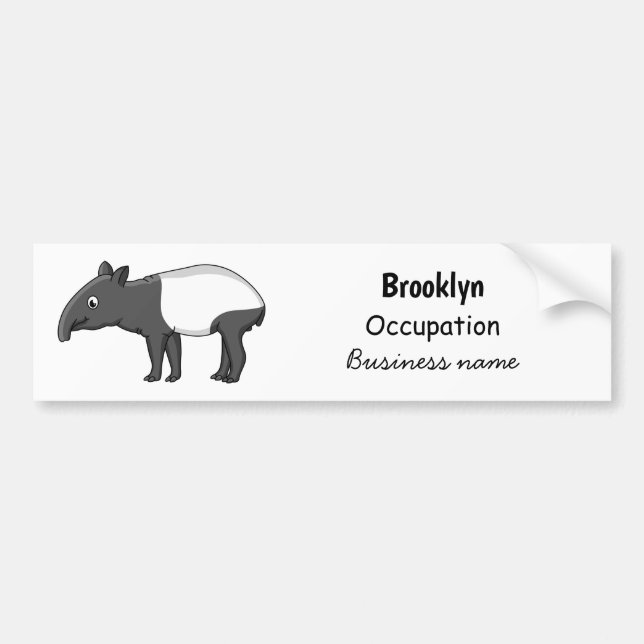 Cute happy cartoon tapir illustration bumper sticker (Front)
