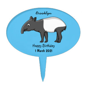 Cute happy cartoon tapir illustration cake topper