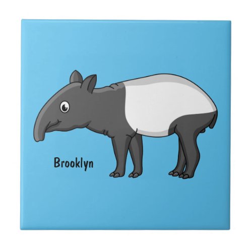 Cute happy cartoon tapir illustration ceramic tile