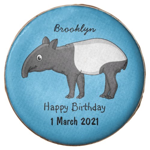 Cute happy cartoon tapir illustration chocolate covered oreo