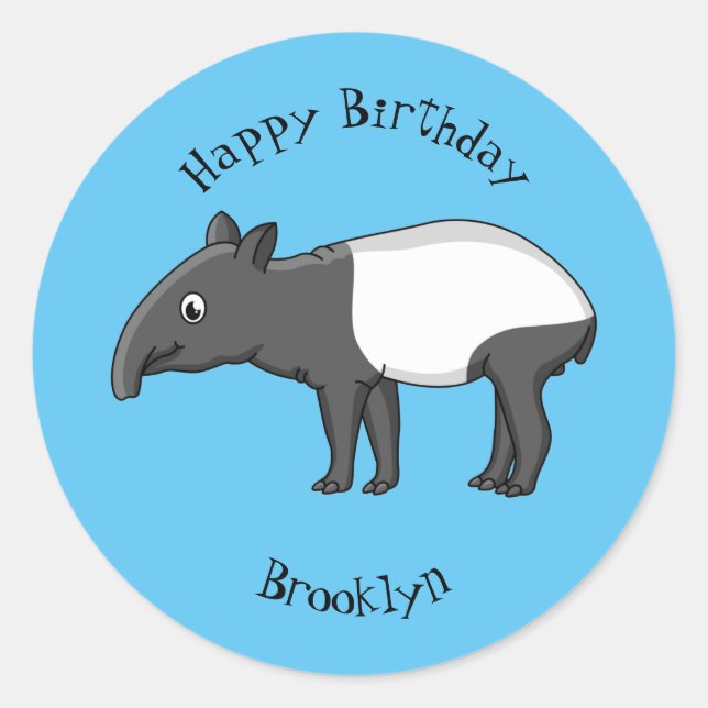Cute happy cartoon tapir illustration classic round sticker (Front)