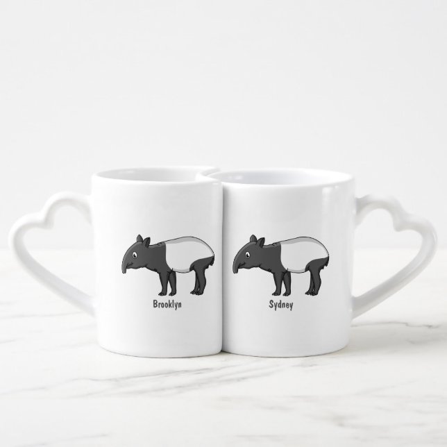 Cute happy cartoon tapir illustration  coffee mug set (Back Nesting)