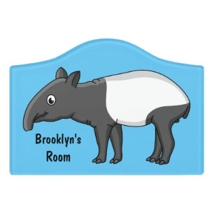 Cute happy cartoon tapir illustration door sign