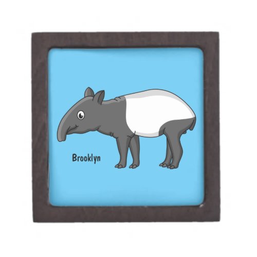 Cute happy cartoon tapir illustration gift box