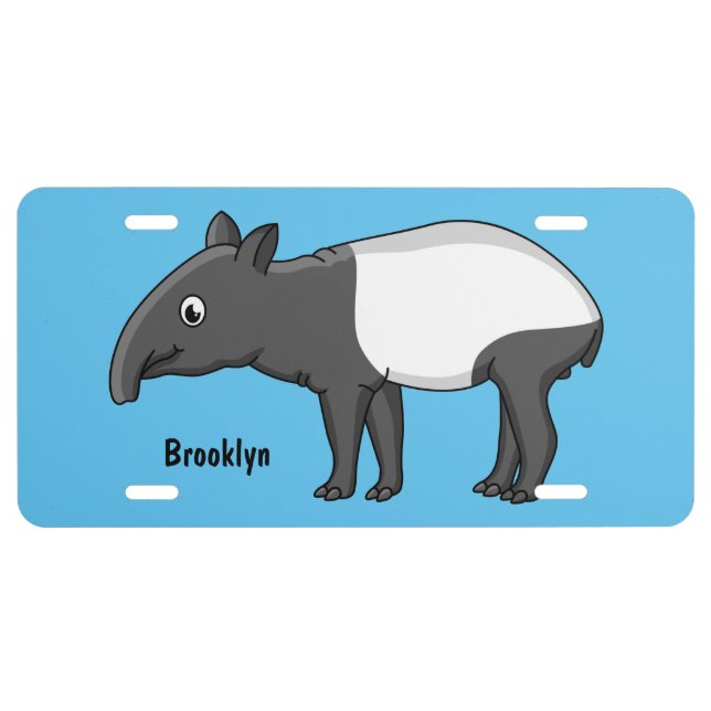 Cute happy cartoon tapir illustration license plate (Front)