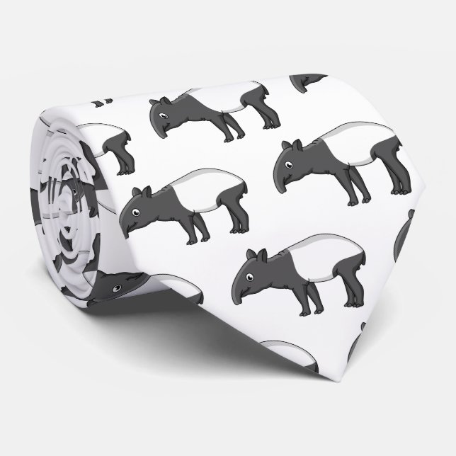 Cute happy cartoon tapir illustration neck tie (Rolled)