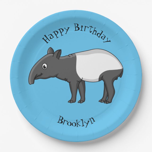 Cute happy cartoon tapir illustration paper plates (Front)