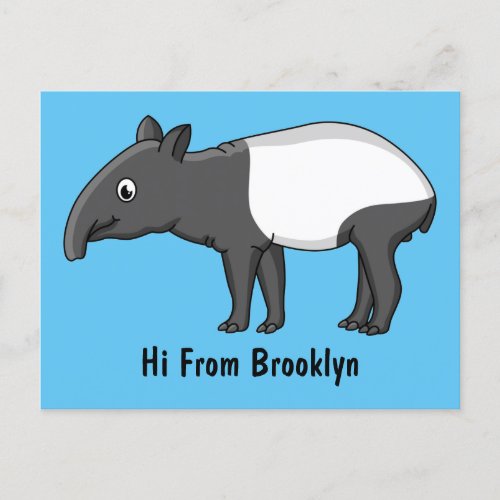 Cute happy cartoon tapir illustration postcard