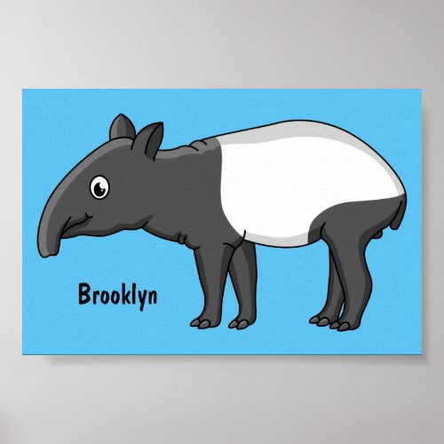 Cute happy cartoon tapir illustration poster