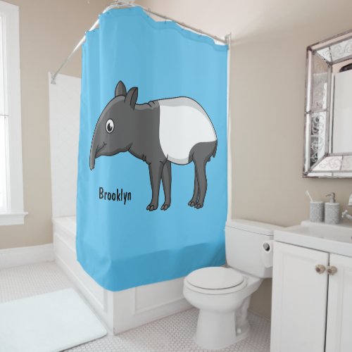 Cute happy cartoon tapir illustration shower curtain