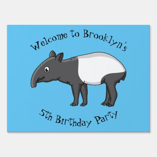 Cute happy cartoon tapir illustration sign