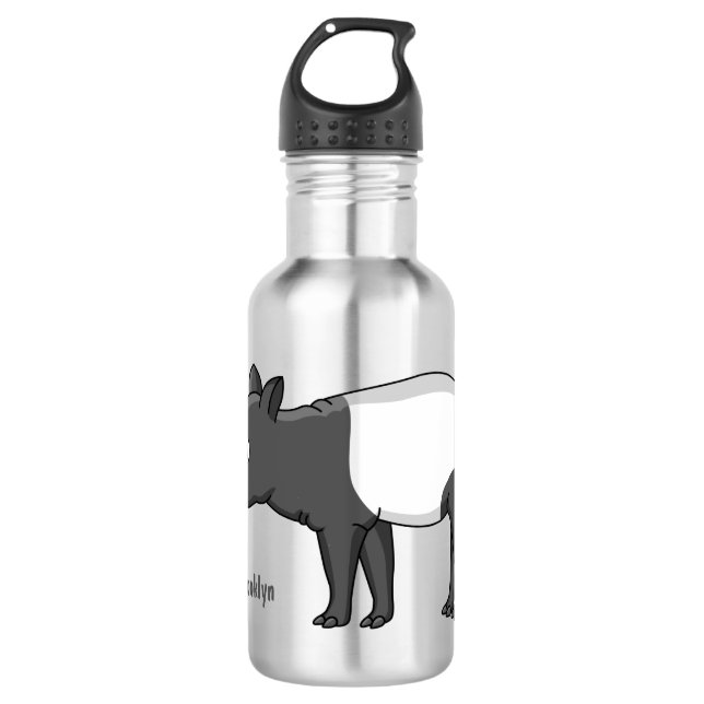 Cute happy cartoon tapir illustration stainless steel water bottle (Front)
