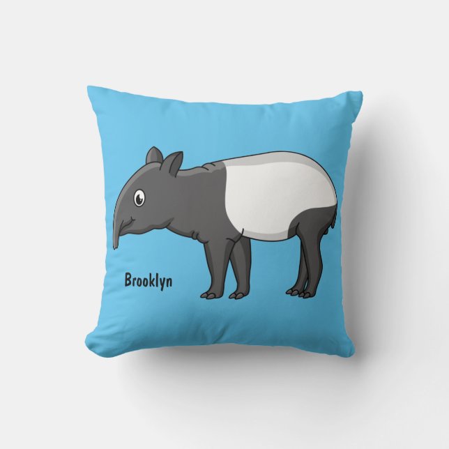 Cute happy cartoon tapir illustration throw pillow (Front)