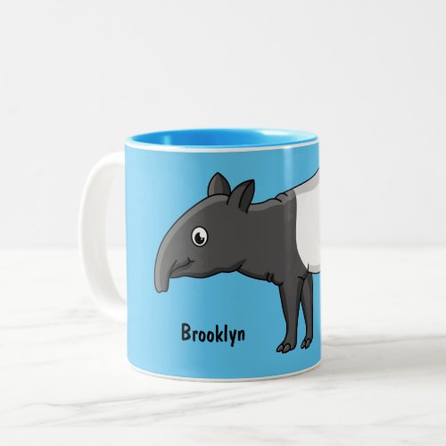 Cute happy cartoon tapir illustration Two_Tone coffee mug