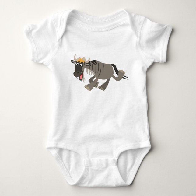 Cute Happy Cartoon Wildebeest Baby Baby Bodysuit (Front)
