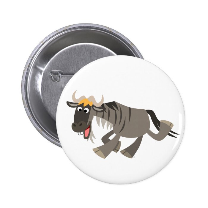 Cute Happy Cartoon Wildebeest Button Badge