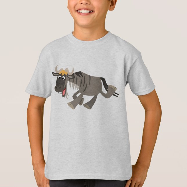 Cute Happy Cartoon Wildebeest Children T-Shirt (Front)