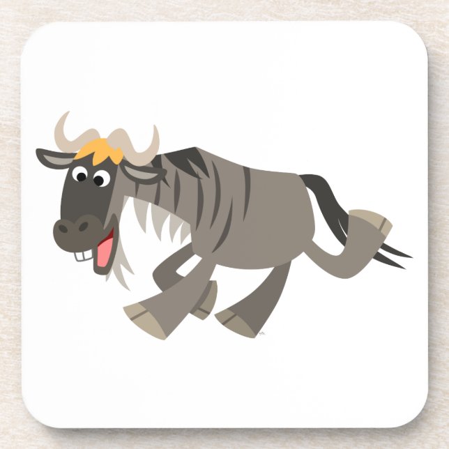 Cute Happy Cartoon Wildebeest Cork Coasters (Front)