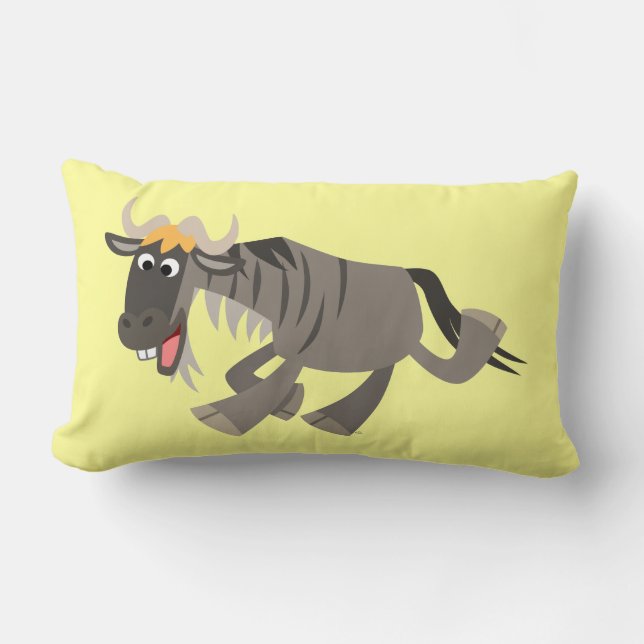 Cute Happy Cartoon Wildebeest Pillow (Front)