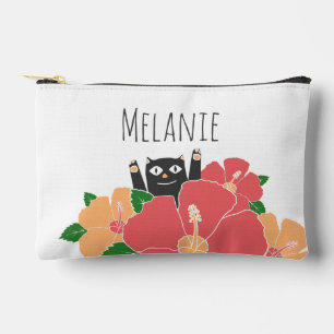 Cute Happy Cat Spring Flowers Personalised Accessory Pouch