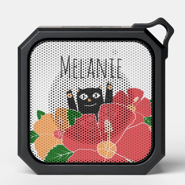 Cute Happy Cat Spring Flowers Personalised Bluetooth Speaker (Front)