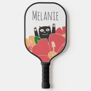 Cute Happy Cat Spring Flowers Personalised Pickleball Paddle