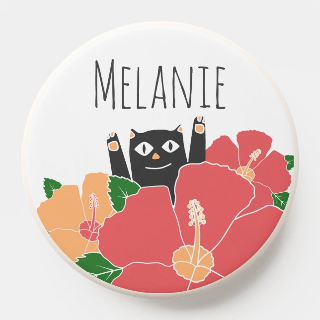Cute Happy Cat Spring Flowers Personalised PopSocket (Popsocket)