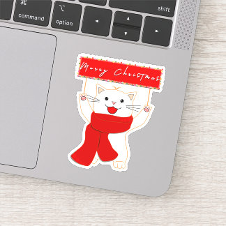 Cute Happy Cat Vinyl Sticker | Merry Christmas