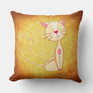 Cute happy Cat with a Heart Tail Throw Pillow