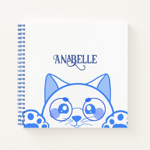 Cute Happy  Cat With Round Glasses Notebook