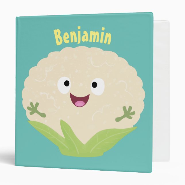 Cute happy cauliflower vegetable cartoon  3 ring binder (Front/Inside)