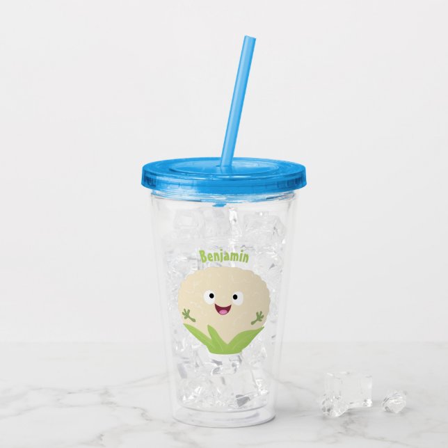 Cute happy cauliflower vegetable cartoon  acrylic tumbler (Back Ice)
