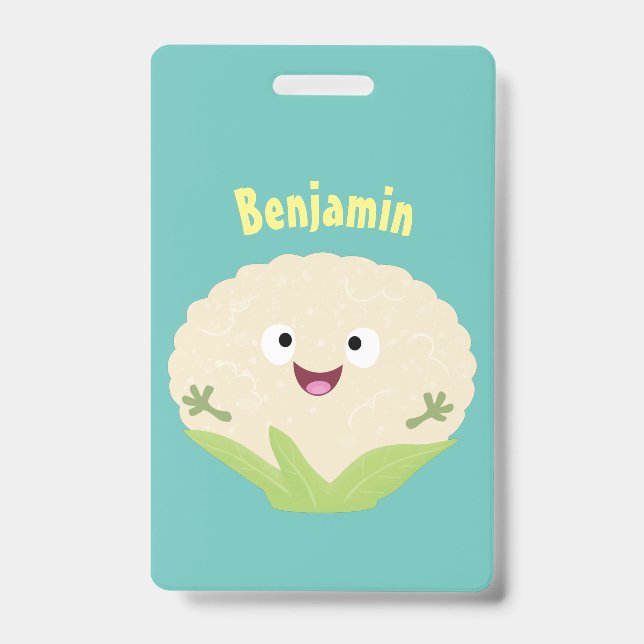 Cute happy cauliflower vegetable cartoon  badge (Front)