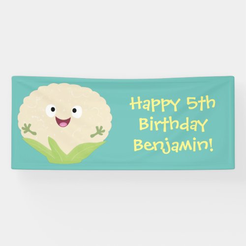 Cute happy cauliflower vegetable cartoon banner