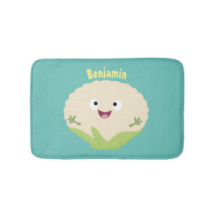 Cute happy cauliflower vegetable cartoon bath mat