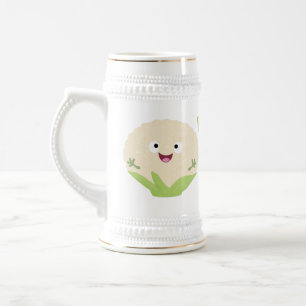 Cute happy cauliflower vegetable cartoon beer stein