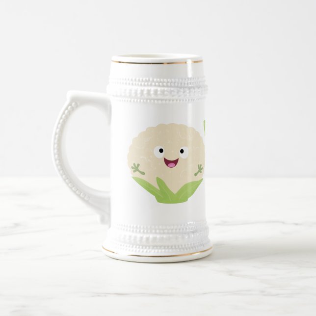 Cute happy cauliflower vegetable cartoon beer stein (Left)