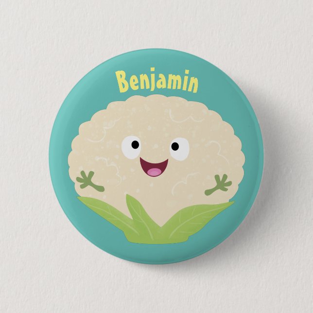 Cute happy cauliflower vegetable cartoon  button (Front)
