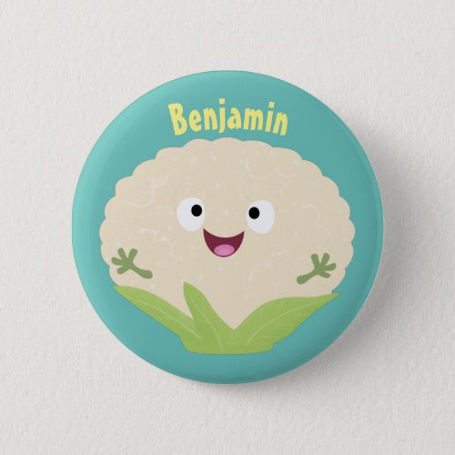 Cute happy cauliflower vegetable cartoon  button