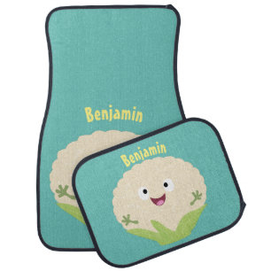 Cute happy cauliflower vegetable cartoon car floor mat