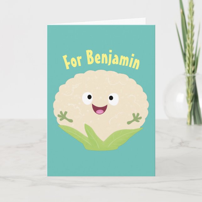 Cute happy cauliflower vegetable cartoon  card (Front)