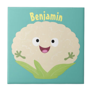 Cute happy cauliflower vegetable cartoon ceramic tile