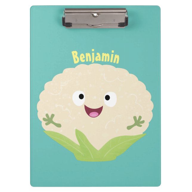 Cute happy cauliflower vegetable cartoon clipboard (Front)