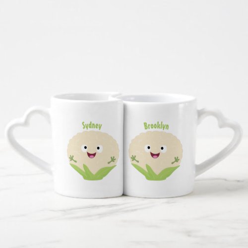 Cute happy cauliflower vegetable cartoon coffee mug set