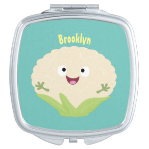 Cute happy cauliflower vegetable cartoon compact mirror